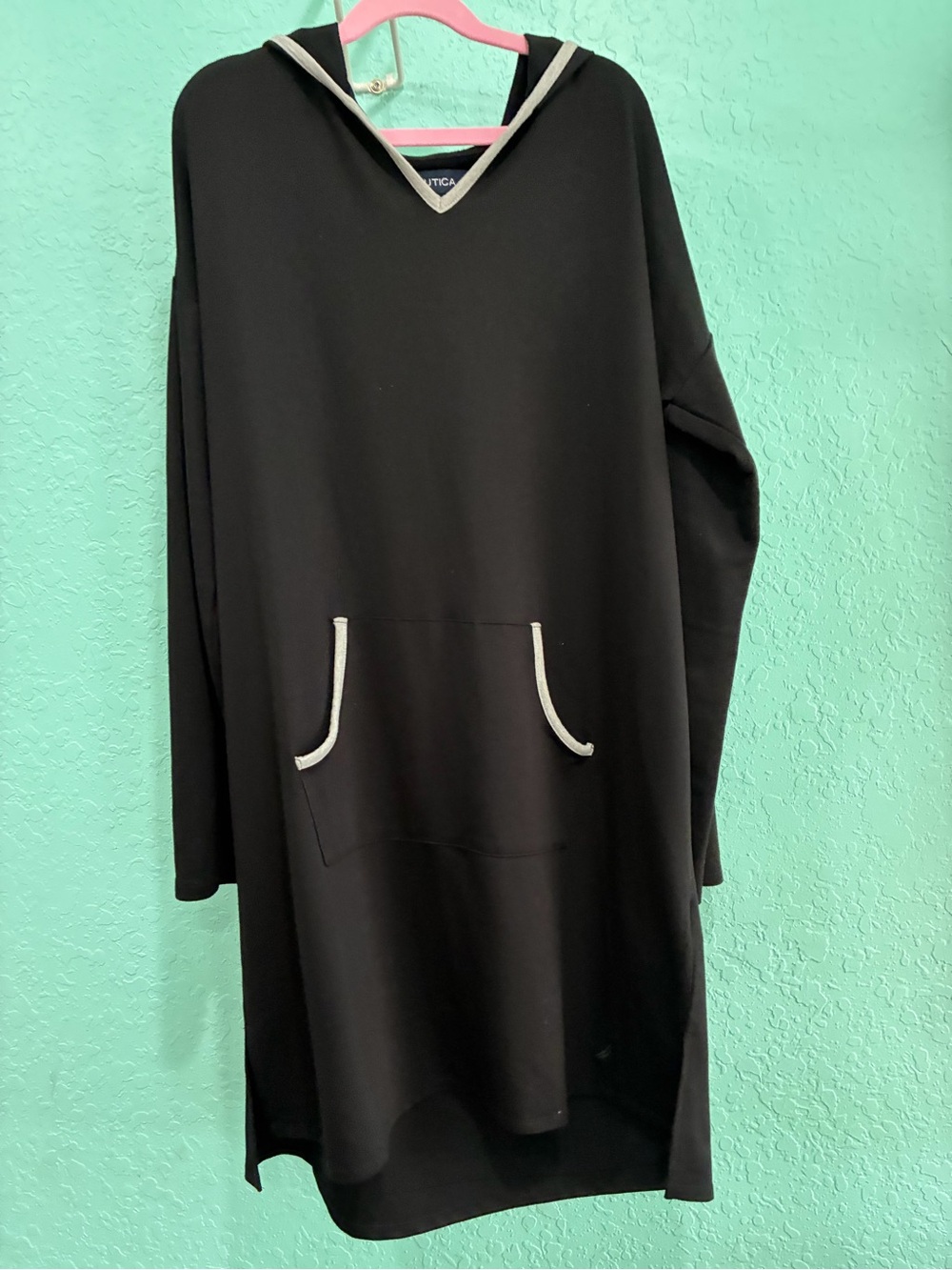 Black Hooded coverup Dress tshirt causal beach pool S Nautica cozy